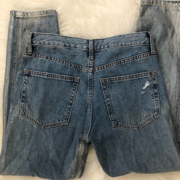 TopShop Moto Distressed Silver Sheen Cropped Ripped Button Up Jeans Sz - Picture 4 of 9